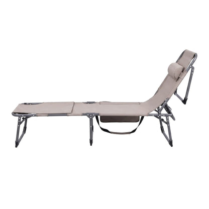 Gardeon Sun Lounger 5 Position Folding Tanning Chair with Face Hole Khaki - Image 3