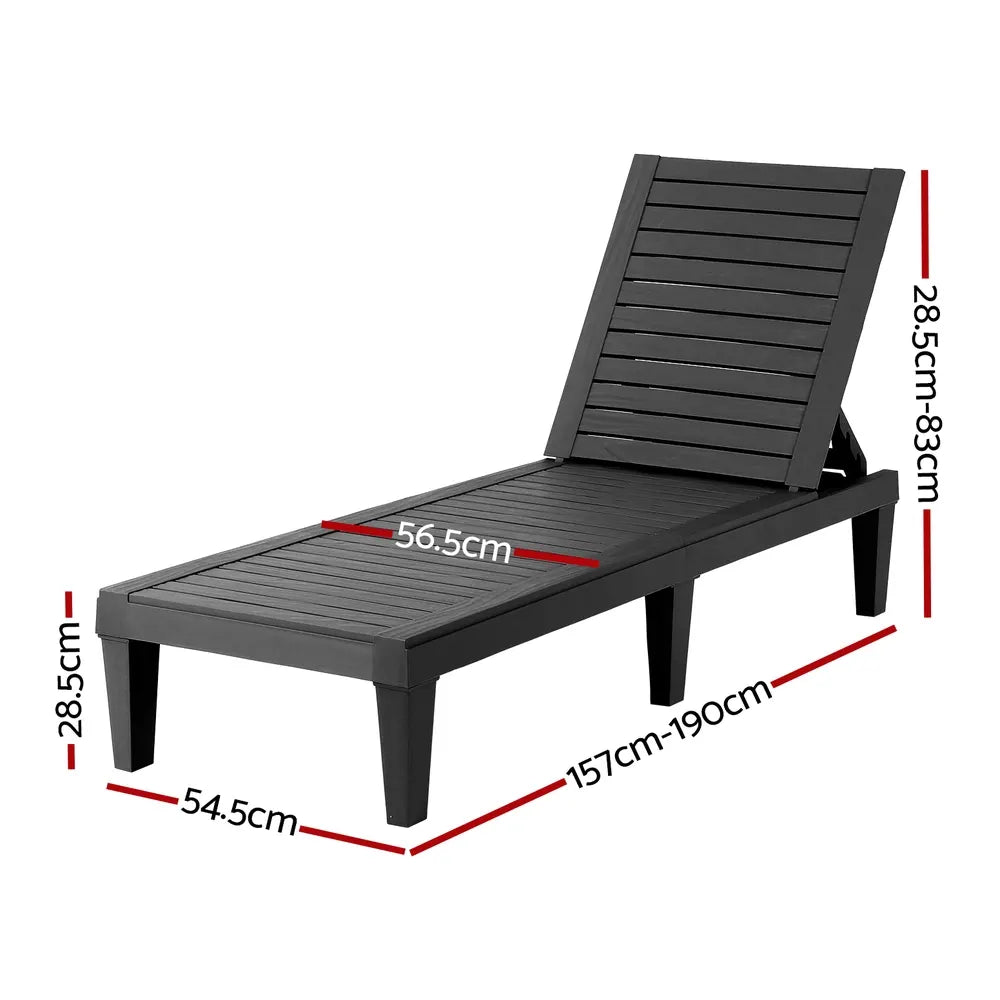 Gardeon Sun Lounge Adjustable Recliner Patio Outdoor Furniture Lightweight Black - Image 2