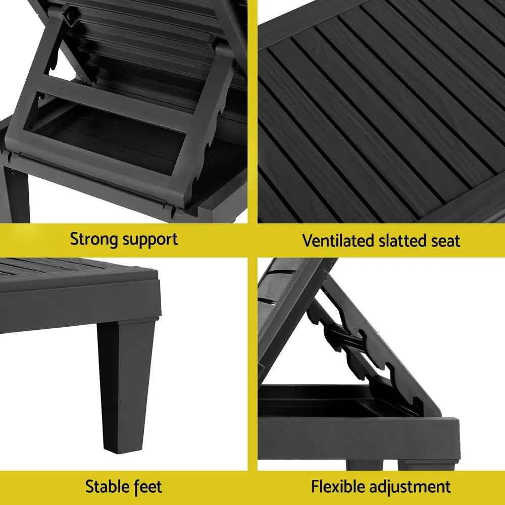 Gardeon Sun Lounge Adjustable Recliner Patio Outdoor Furniture Lightweight Black - Image 6