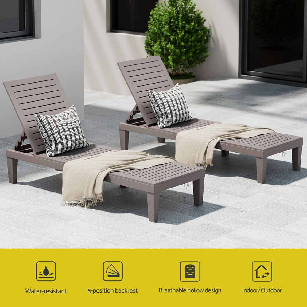Gardeon Sun Lounge Adjustable Recliner Patio Outdoor Furniture Lightweight Brown - Image 4