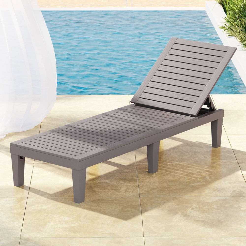 Gardeon Sun Lounge Adjustable Recliner Patio Outdoor Furniture Lightweight Brown - Image 7