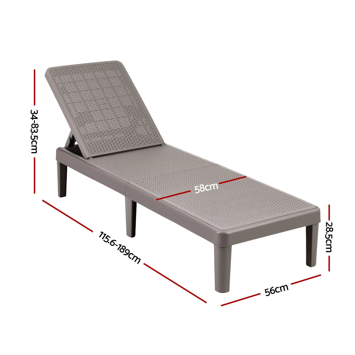 Gardeon Sun Lounge Adjustable Lounger Patio Outdoor Furniture Lightweight Brown - Image 2