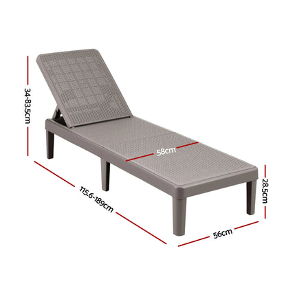 Gardeon Sun Lounge Adjustable Lounger Patio Outdoor Furniture Lightweight Brown - Image 2