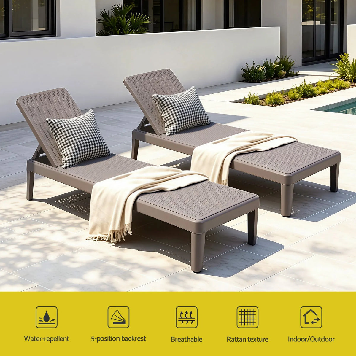 Gardeon Sun Lounge Adjustable Lounger Patio Outdoor Furniture Lightweight Brown - Image 4