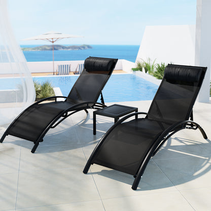 Gardeon 3PC Sun Lounge Outdoor Lounger Steel Table Chairs Patio Furniture Garden - Image 5