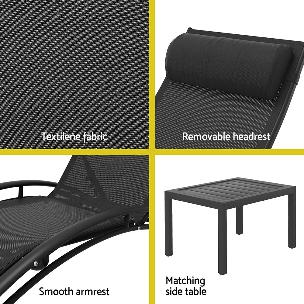 Gardeon 3PC Sun Lounge Outdoor Lounger Steel Table Chairs Patio Furniture Garden - Image 7