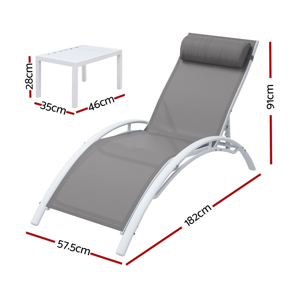 Gardeon 3PC Sun Lounge Outdoor Lounger Table Chairs Steel Patio Furniture Garden - Image 2