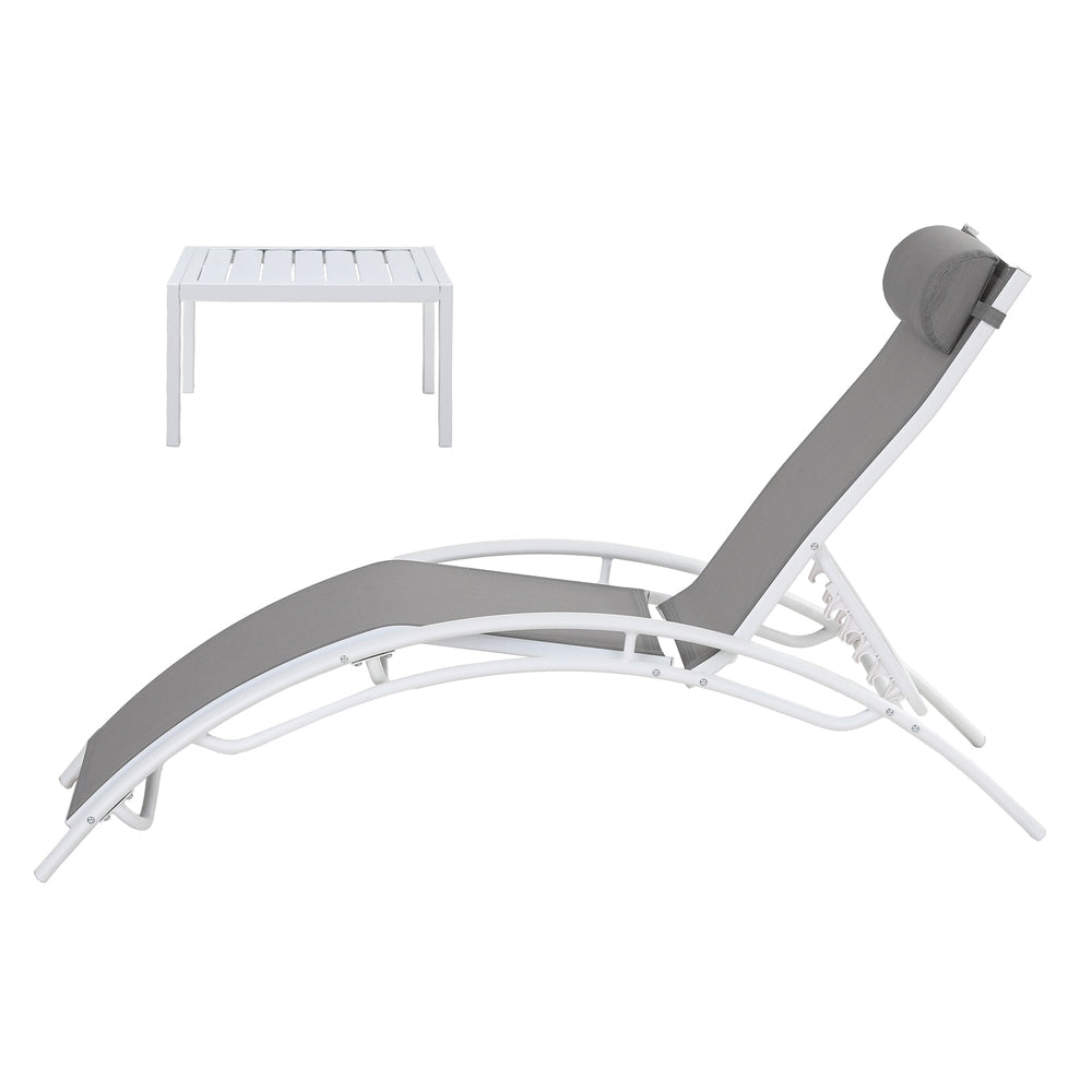 Gardeon 3PC Sun Lounge Outdoor Lounger Table Chairs Steel Patio Furniture Garden - Image 3