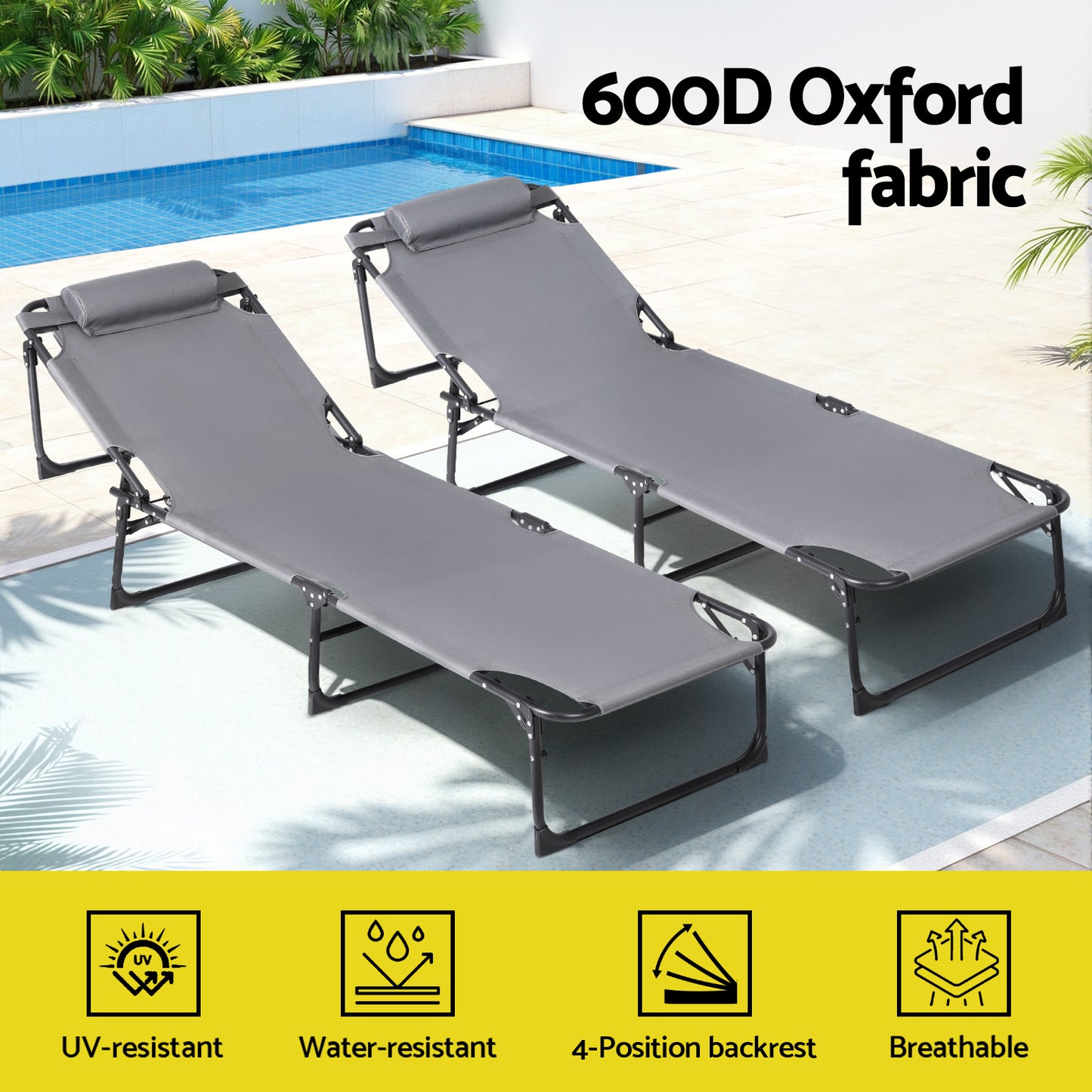 Gardeon Sun Lounger Folding Lounge Beach Chair Patio Outdoor Furniture - Image 4