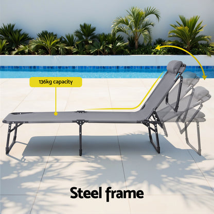 Gardeon Sun Lounger Folding Lounge Beach Chair Patio Outdoor Furniture - Image 5