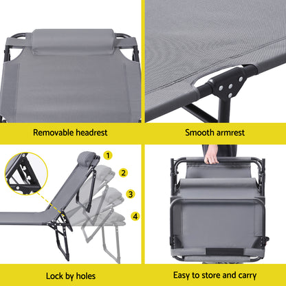 Gardeon Sun Lounger Folding Lounge Beach Chair Patio Outdoor Furniture - Image 6