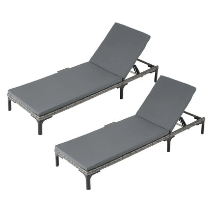 Gardeon 2PC Sun Lounger PE Rattan Recliners with Cup Holder Cushion Rain Cover - Image 3