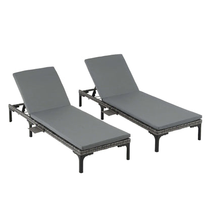 Gardeon 2PC Sun Lounger PE Rattan Recliners with Cup Holder Cushion Rain Cover - Image 9