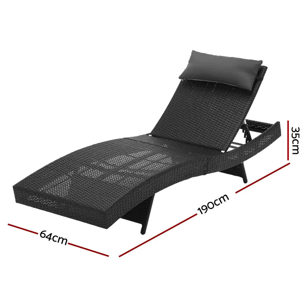 Gardeon Sun Lounge Wicker Lounger Outdoor Furniture Beach Chair Garden Adjustable Black - Image 2
