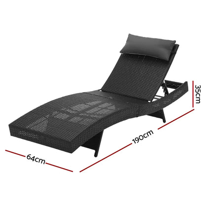 Gardeon Sun Lounge Wicker Lounger Outdoor Furniture Beach Chair Garden Adjustable Black - Image 2