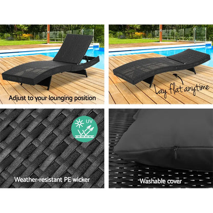 Gardeon Sun Lounge Wicker Lounger Outdoor Furniture Beach Chair Garden Adjustable Black - Image 4