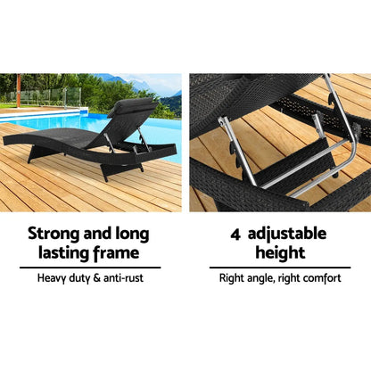 Gardeon Sun Lounge Wicker Lounger Outdoor Furniture Beach Chair Garden Adjustable Black - Image 5