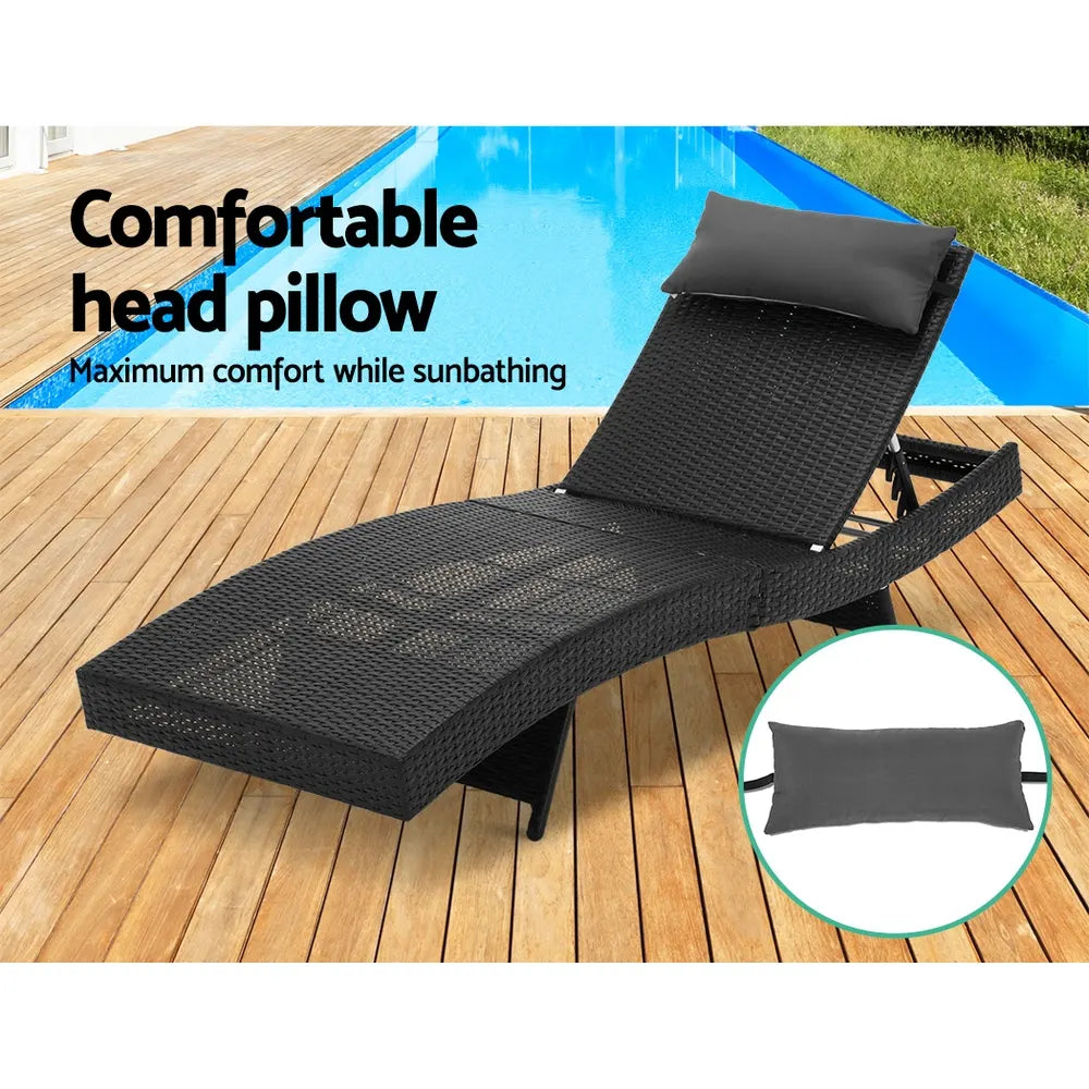 Gardeon Sun Lounge Wicker Lounger Outdoor Furniture Beach Chair Garden Adjustable Black - Image 7