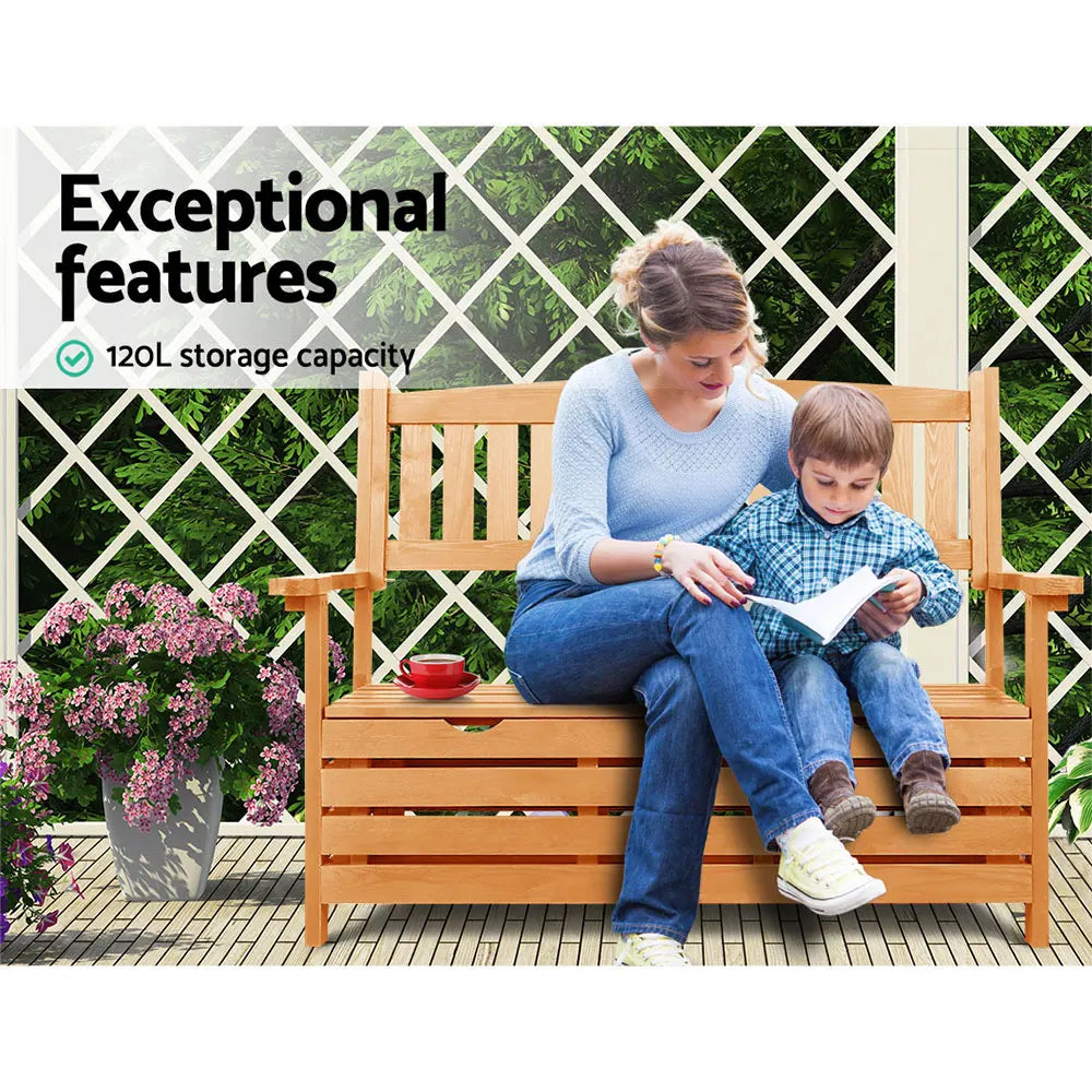 Gardeon Outdoor Storage Bench Box Wooden Garden Chair 2 Seat Timber Furniture - Image 5