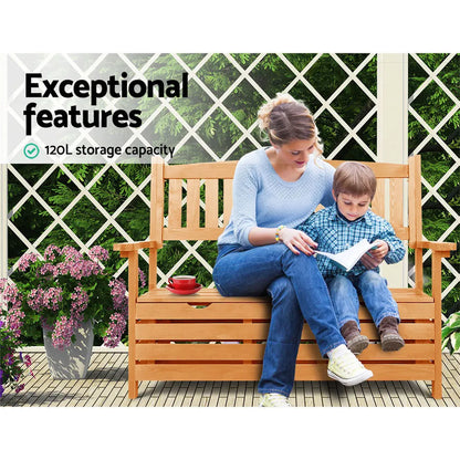 Gardeon Outdoor Storage Bench Box Wooden Garden Chair 2 Seat Timber Furniture - Image 5