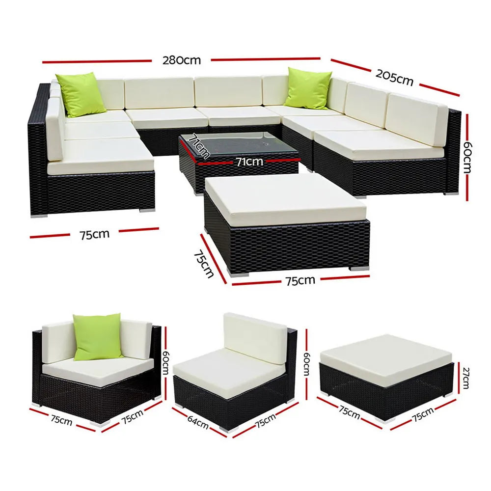 Gardeon 10-Piece Outdoor Sofa Set Wicker Couch Lounge Setting Cover - Image 2
