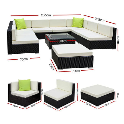 Gardeon 10-Piece Outdoor Sofa Set Wicker Couch Lounge Setting Cover - Image 2