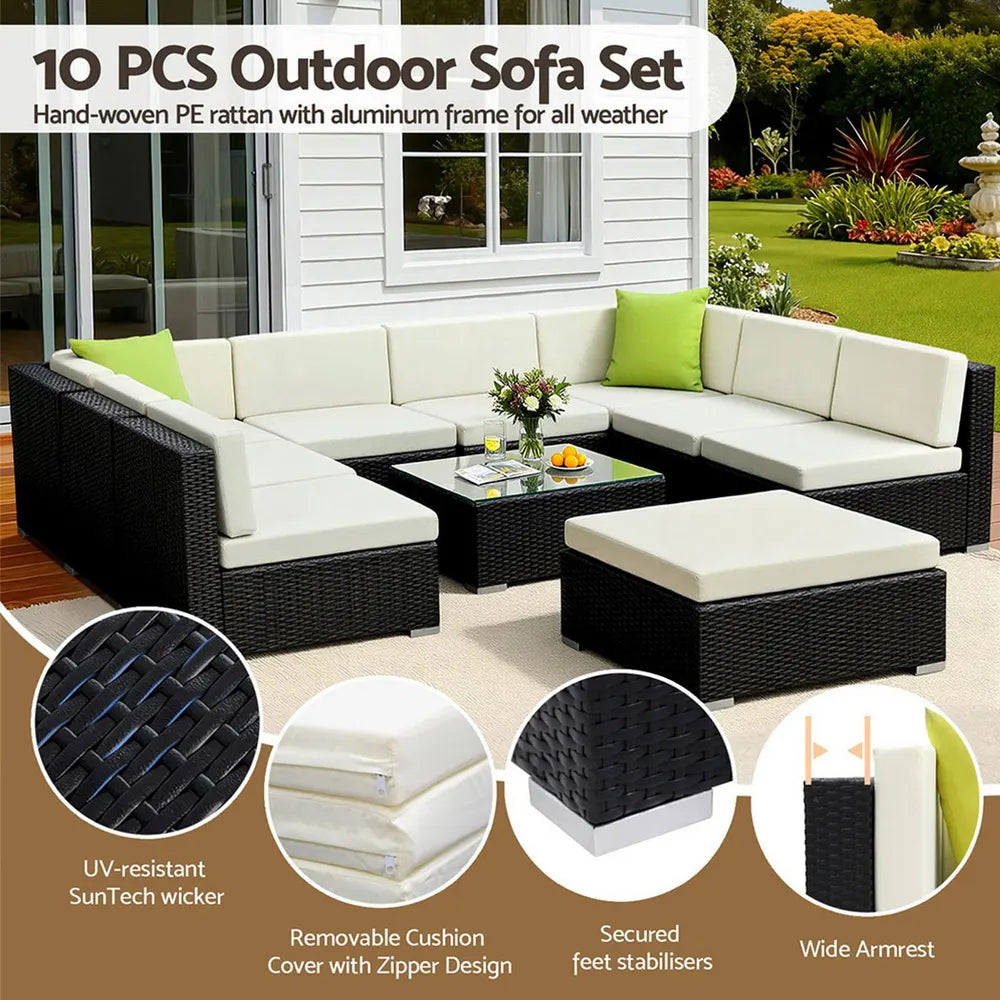 Gardeon 10-Piece Outdoor Sofa Set Wicker Couch Lounge Setting Cover - Image 4