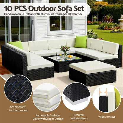 Gardeon 10-Piece Outdoor Sofa Set Wicker Couch Lounge Setting Cover - Image 4