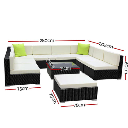Gardeon 10-Piece Outdoor Sofa Set Wicker Couch Lounge Setting 9 Seater - Image 2