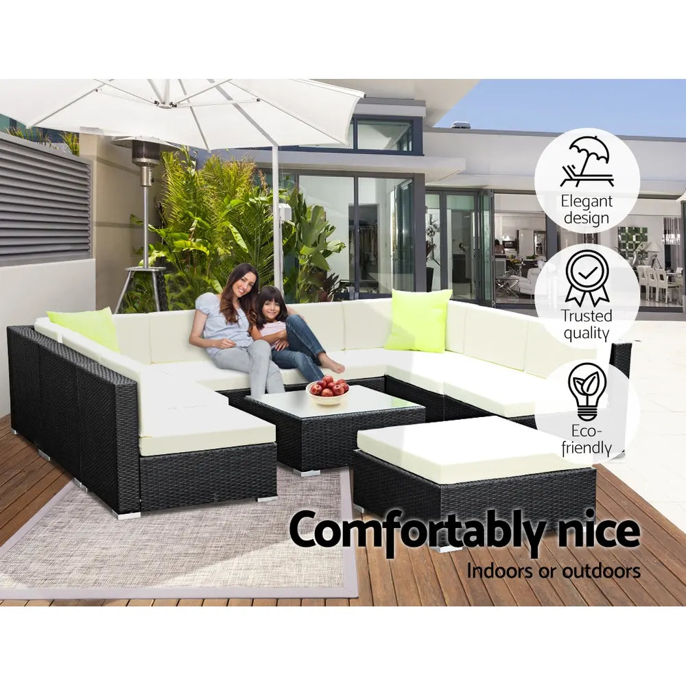 Gardeon 10-Piece Outdoor Sofa Set Wicker Couch Lounge Setting 9 Seater - Image 6