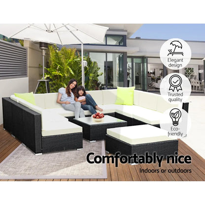 Gardeon 10-Piece Outdoor Sofa Set Wicker Couch Lounge Setting 9 Seater - Image 6