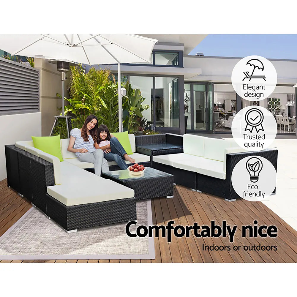Gardeon 11PC Sofa Set with Storage Cover Outdoor Furniture Wicker - Image 5