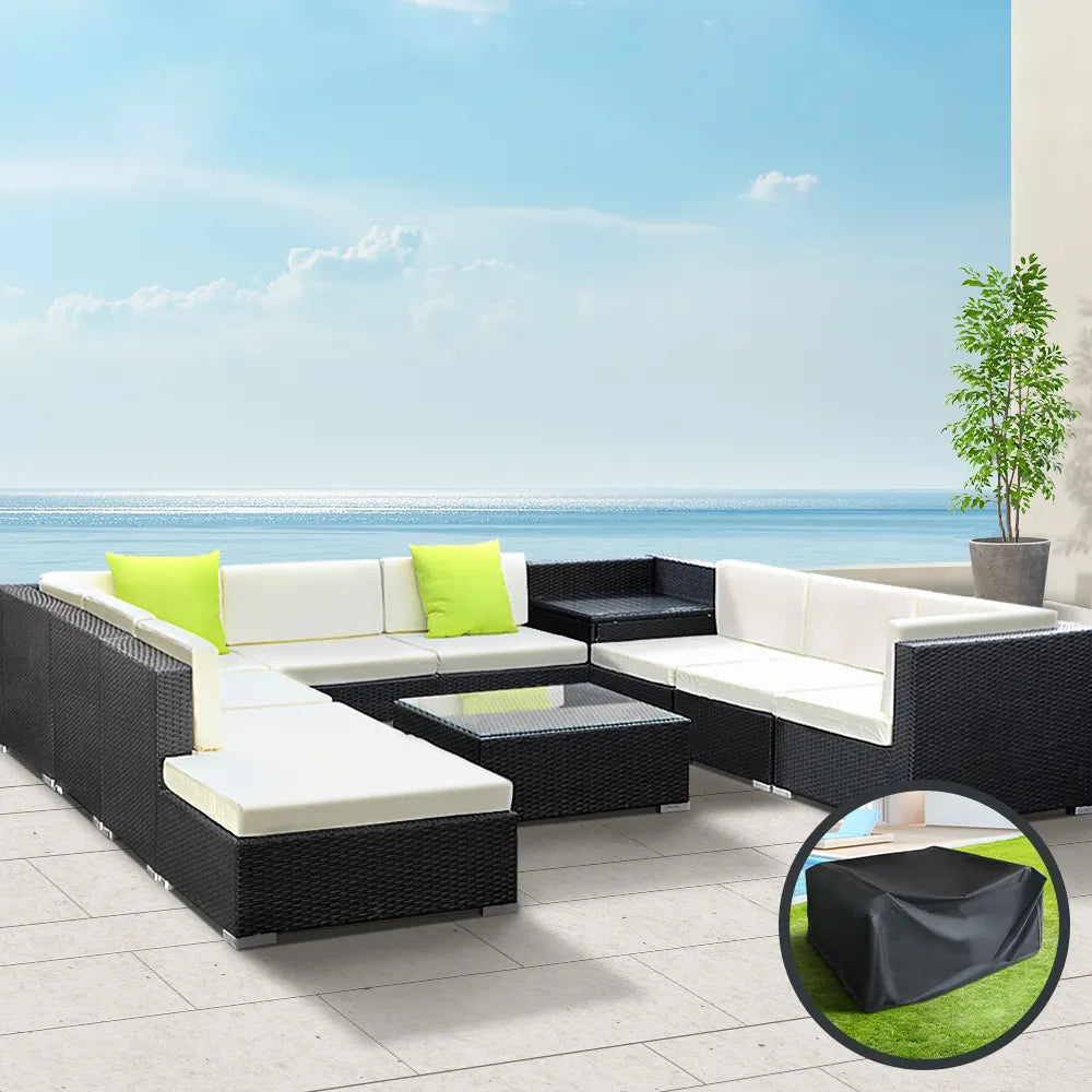 Gardeon 11PC Sofa Set with Storage Cover Outdoor Furniture Wicker - Image 8