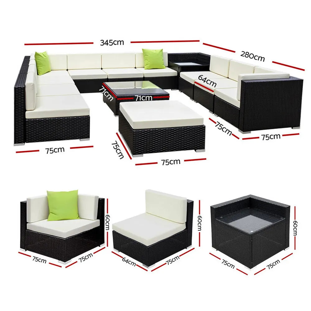 Gardeon 13-Piece Outdoor Sofa Set Wicker Couch Lounge Setting Cover - Image 2