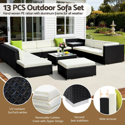 Gardeon 13-Piece Outdoor Sofa Set Wicker Couch Lounge Setting Cover - Image 4