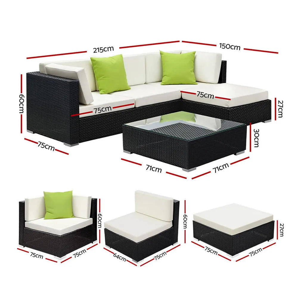 Gardeon 5-Piece Outdoor Sofa Set Wicker Couch Lounge Setting Cover - Image 2