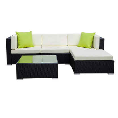 Gardeon 5-Piece Outdoor Sofa Set Wicker Couch Lounge Setting Cover - Image 3