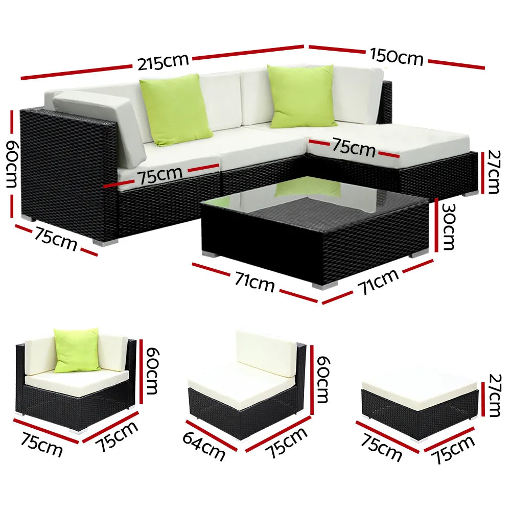 Gardeon 5-Piece Outdoor Sofa Set Wicker Couch Lounge Setting 4 Seater - Image 2