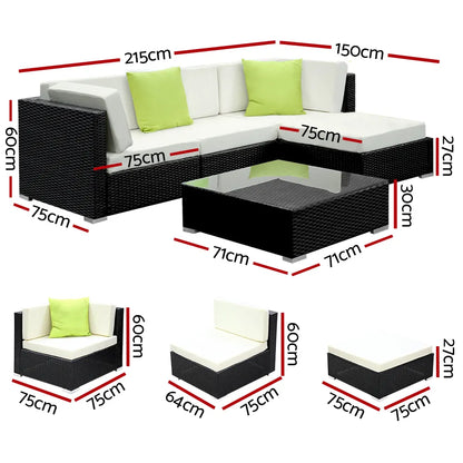 Gardeon 5-Piece Outdoor Sofa Set Wicker Couch Lounge Setting 4 Seater - Image 2