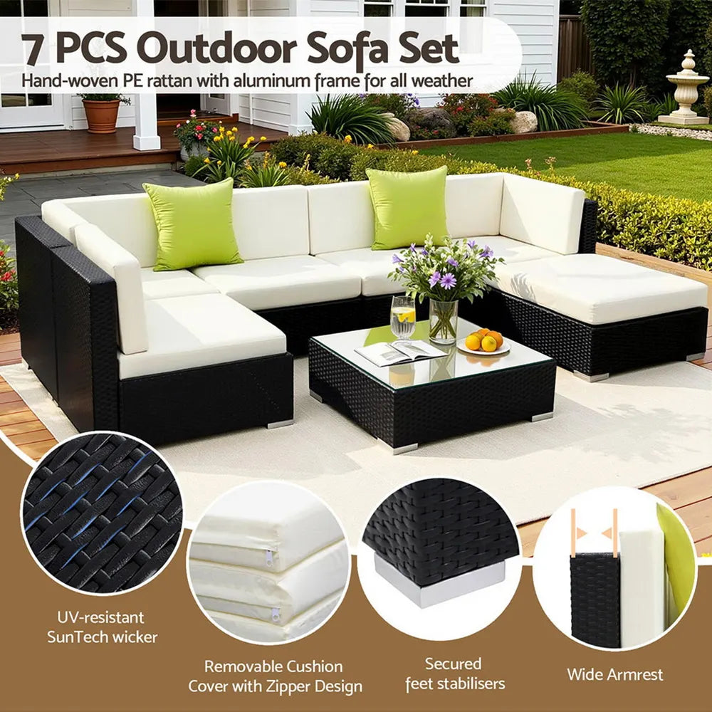 Gardeon 7-Piece Outdoor Sofa Set Wicker Couch Lounge Setting Cover - Image 4