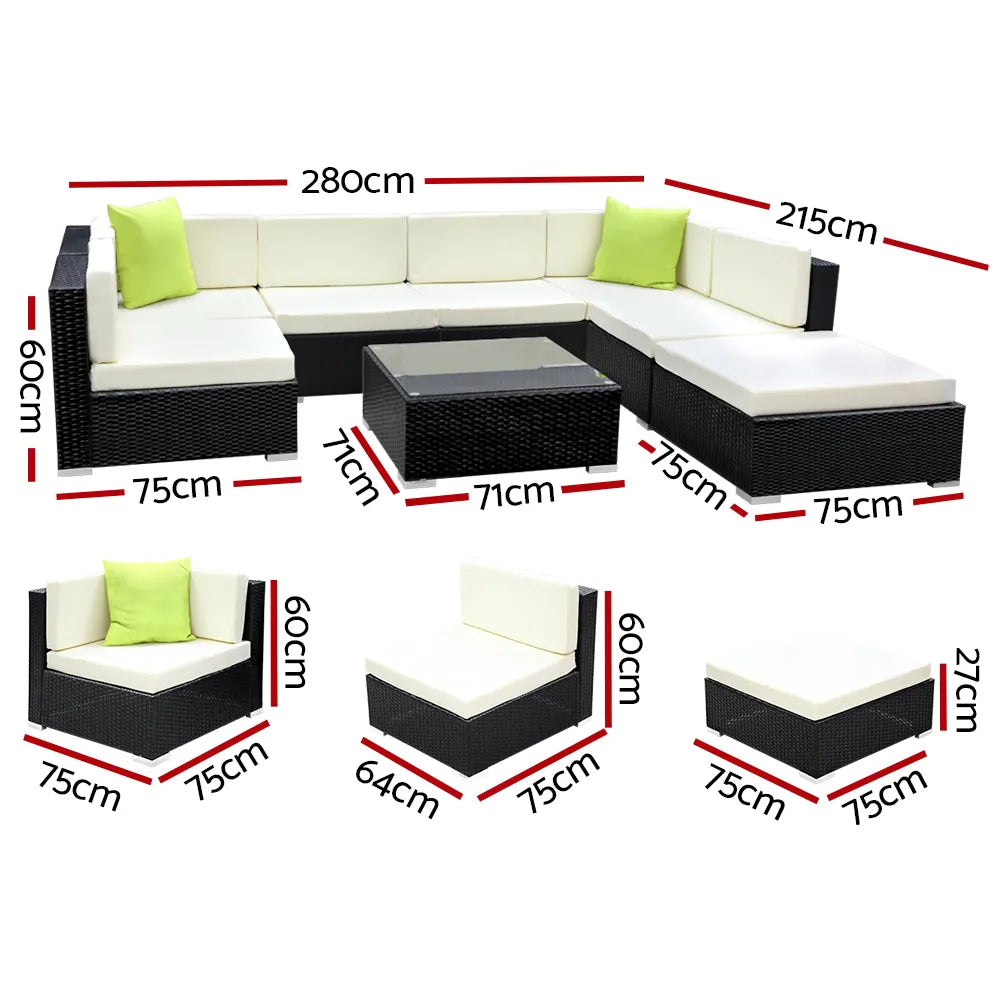 Gardeon 8-Piece Outdoor Sofa Set Wicker Couch Lounge Setting 7 Seater - Image 2