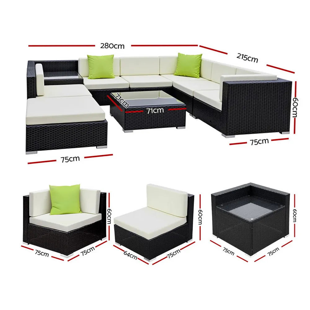 Gardeon 9-Piece Outdoor Sofa Set Wicker Couch Lounge Setting Cover - Image 2