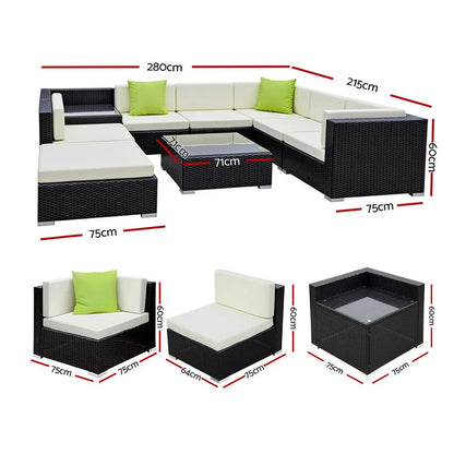 Gardeon 9-Piece Outdoor Sofa Set Wicker Couch Lounge Setting Cover - Image 2