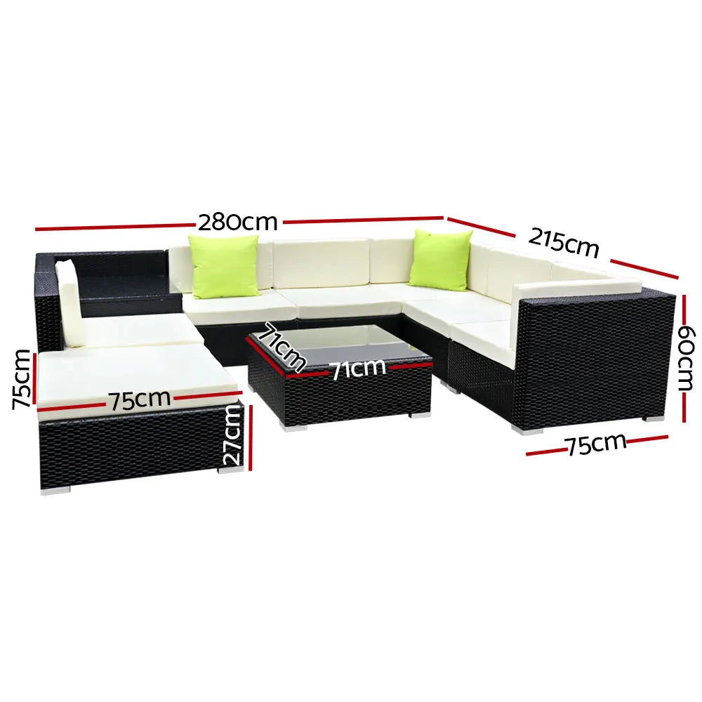 Gardeon 9-Piece Outdoor Sofa Set Wicker Couch Lounge Setting 7 Seater - Image 2