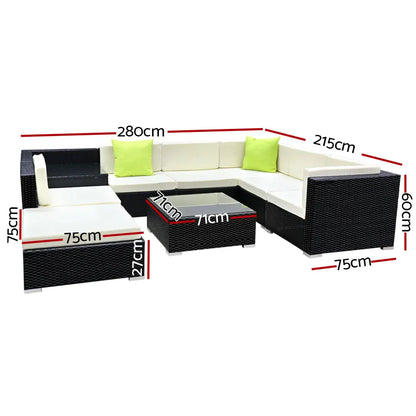 Gardeon 9-Piece Outdoor Sofa Set Wicker Couch Lounge Setting 7 Seater - Image 2