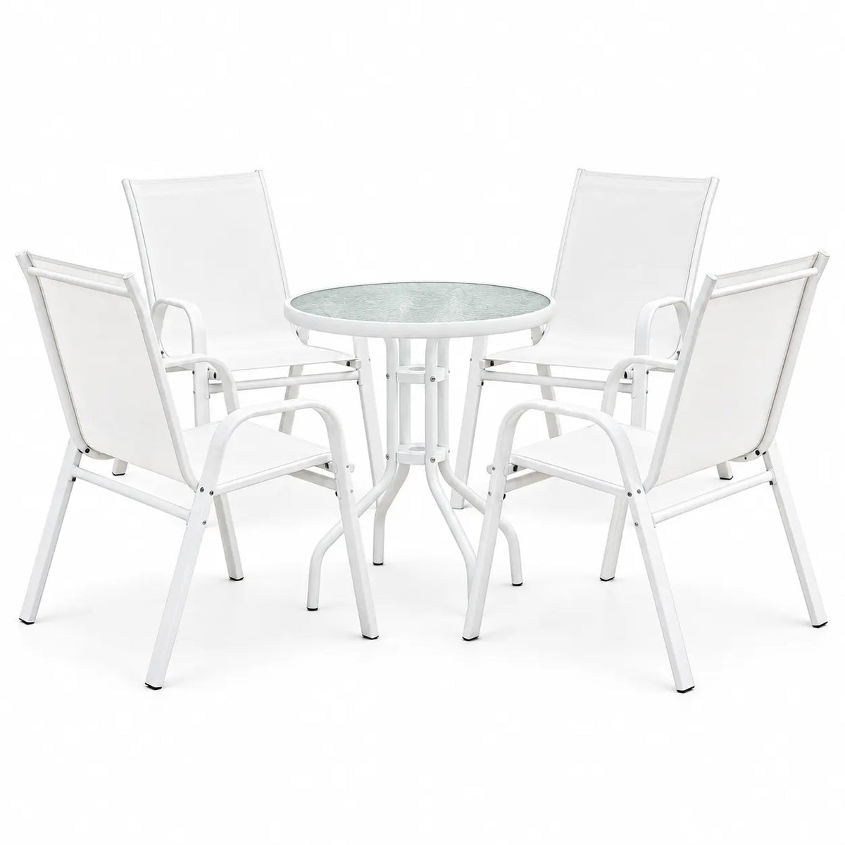 Gardeon 5PC Bistro Set Outdoor Table and Chairs Stackable Patio Furniture White - Image 2