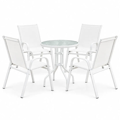Gardeon 5PC Bistro Set Outdoor Table and Chairs Stackable Patio Furniture White - Image 2