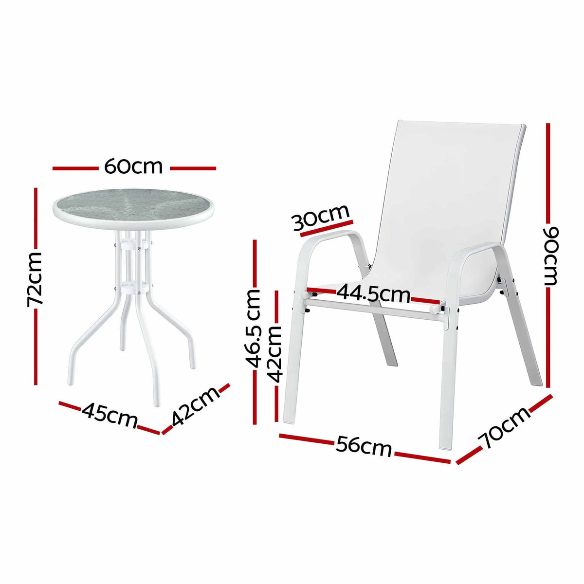 Gardeon 5PC Bistro Set Outdoor Table and Chairs Stackable Patio Furniture White - Image 3