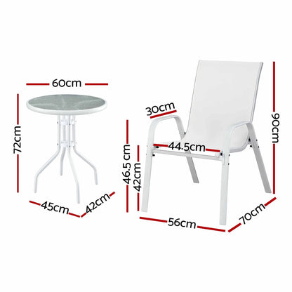 Gardeon 5PC Bistro Set Outdoor Table and Chairs Stackable Patio Furniture White - Image 3