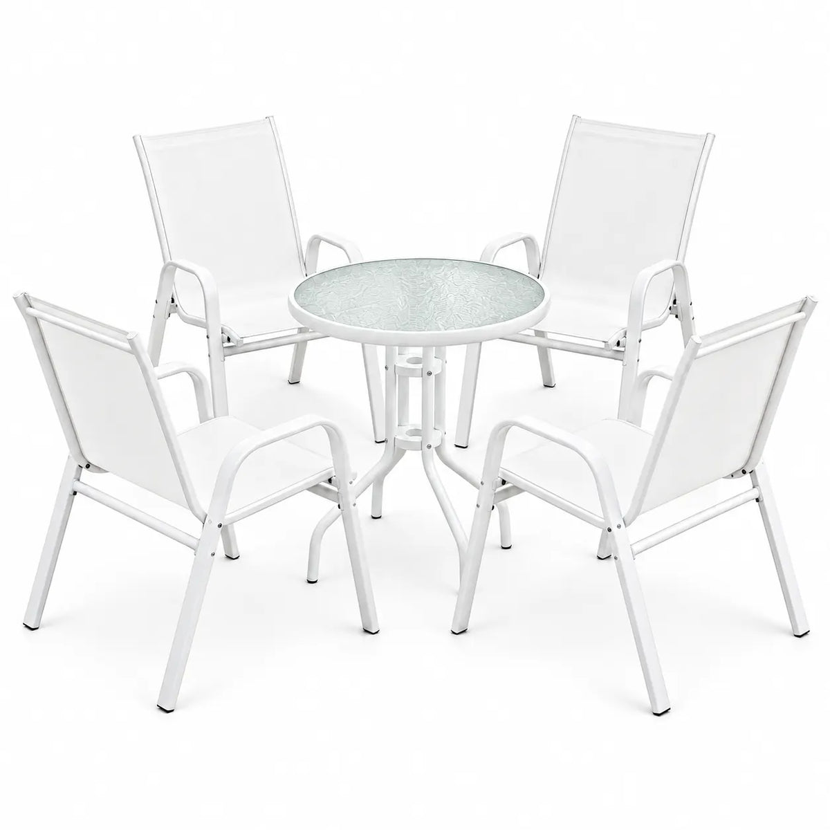 Gardeon 5PC Bistro Set Outdoor Table and Chairs Stackable Patio Furniture White - Image 4
